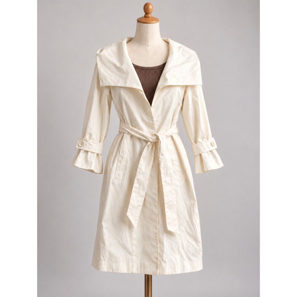 L.K. Bennett Cream Trench Coat Belted British Designer Cotton, Women UK 10 US 6